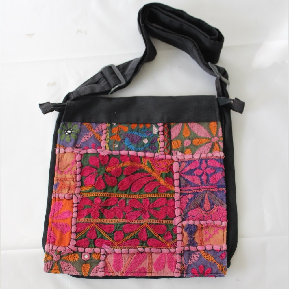 Patchwork Embroidered Pink Boho Crossbody Bag